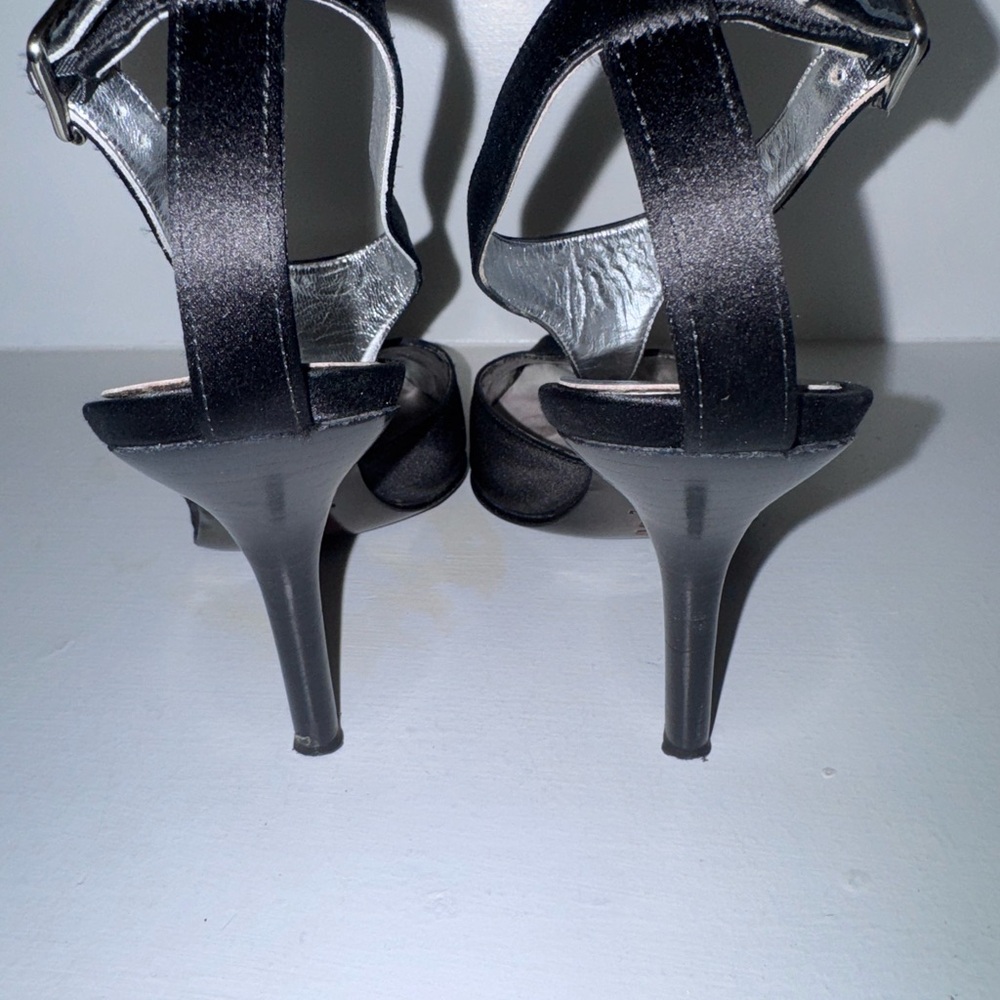 Donald J. Pliner Black Satin T-Strap Pointed Pumps - Picture 3 of 6